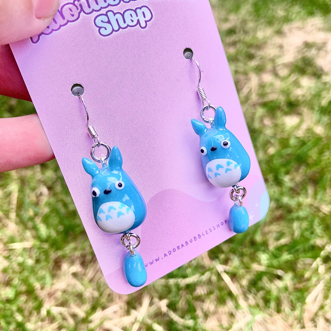 Totoro Blue Polymer Clay Earrings