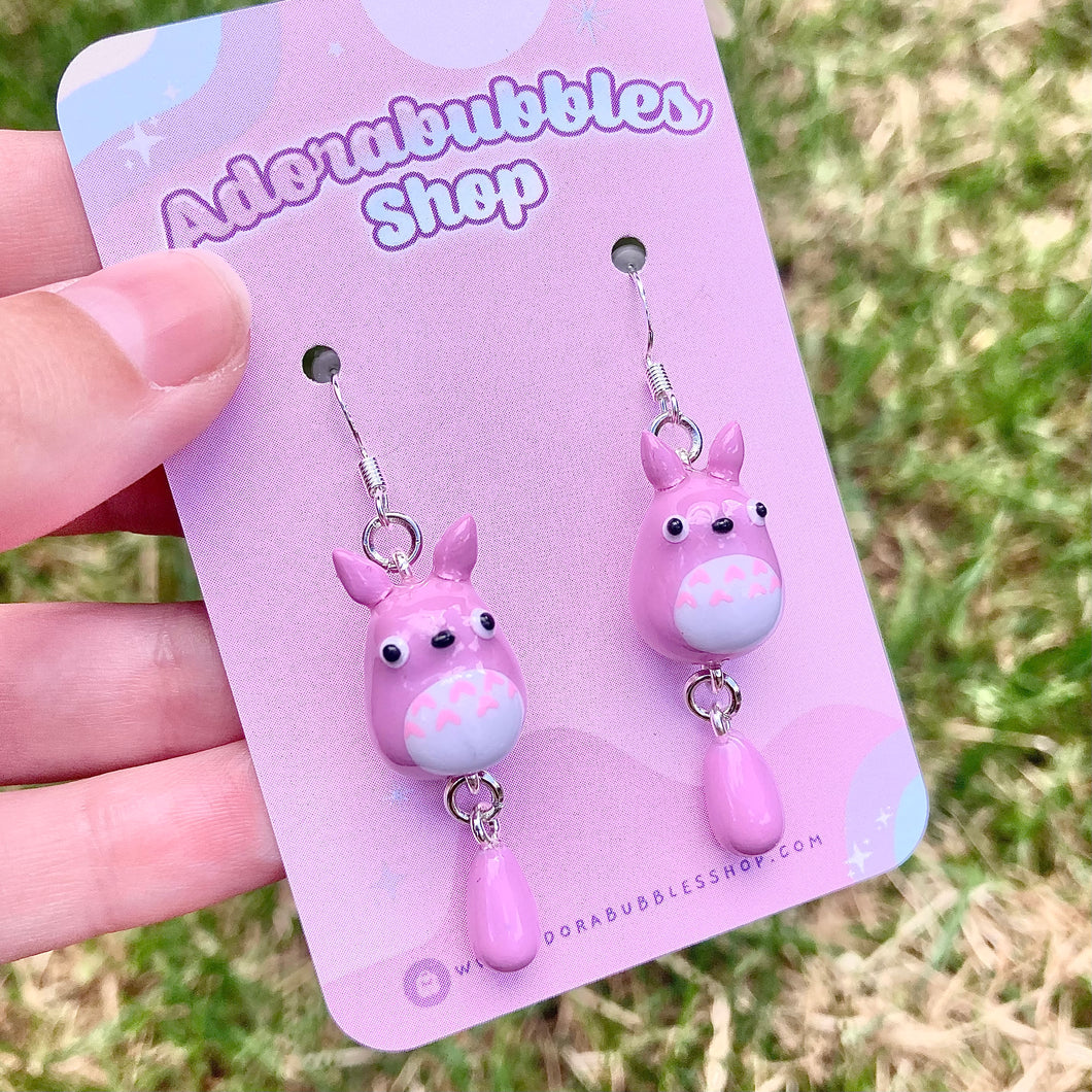 Totoro Pink Polymer Clay Earrings