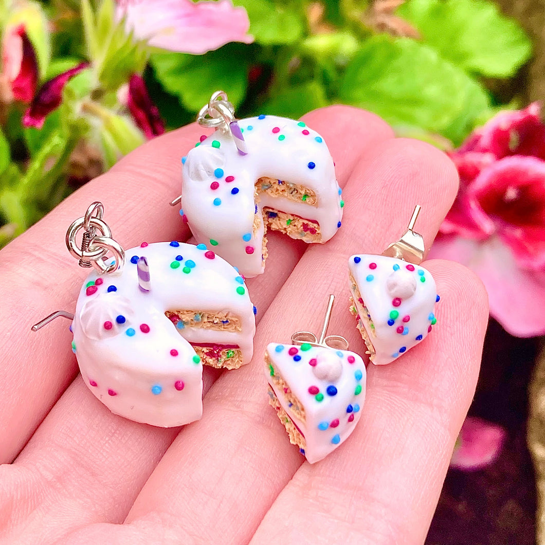 Birthday Funfetti Cake Silver Polymer Clay Earrings