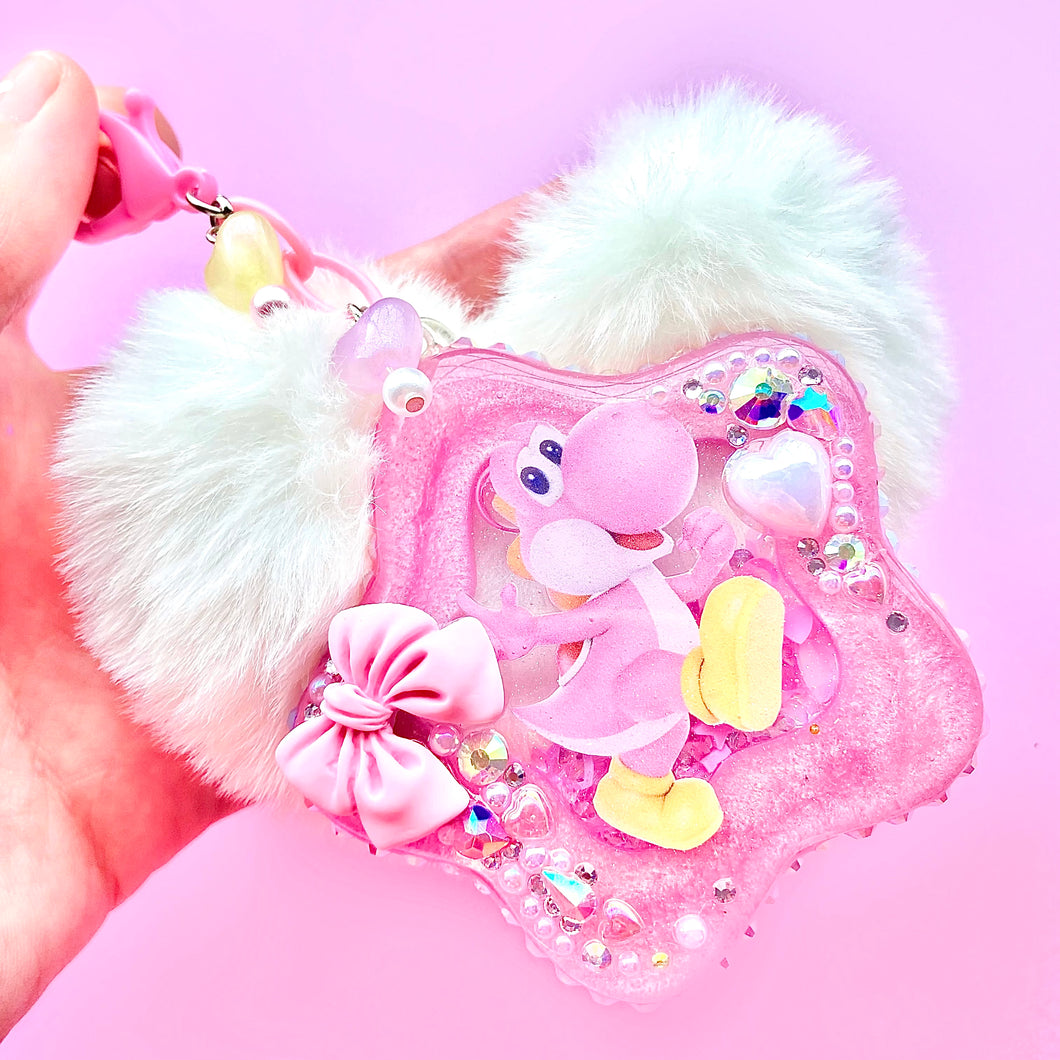 Crystallised Yosh Pom Pom Resin Liquid Shaker Purse Charm