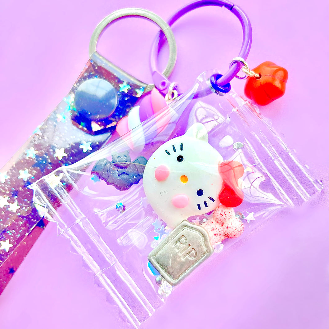 Ghost Kitty Candy Wrapper Loop Strap Charm